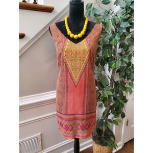 City Triangles Multicolor 100% Polyester V-Neck Sleeveless Knee Length Dress L